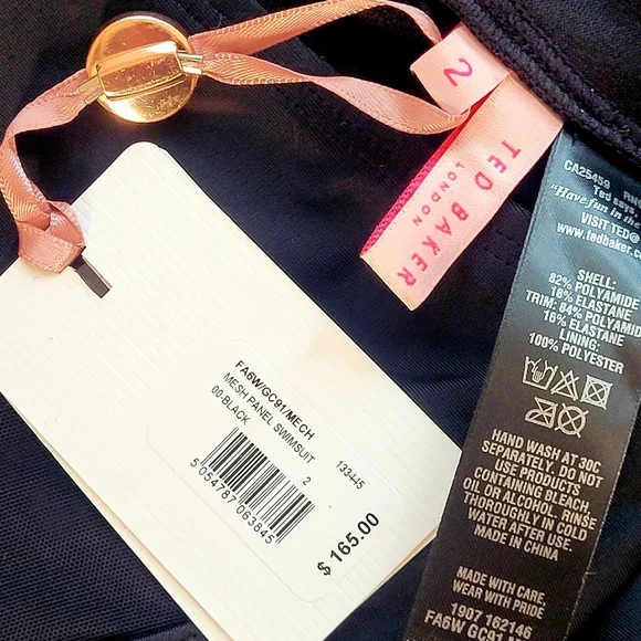 NWT Ted Baker Mesh Panel One Piece Halter Swimsuit in Black 6 - Picture 8 of 11